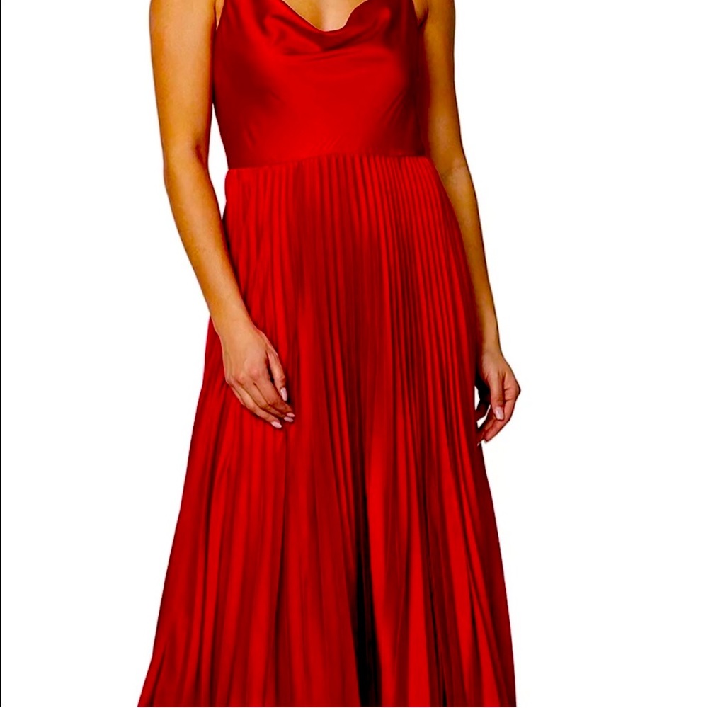 Laundry by Shelli Segal Red spaghetti strap crisscross back, full pleated dress